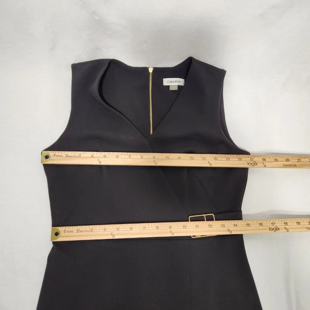 CALVIN KLEIN Minimalist Stretchy Sleeveless Gold MK Black Dress Size 6 LIKE NEW! - Picture 15 of 16